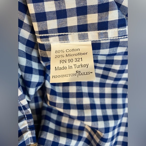 NWT PENNINGTON\BAILES MENS BUTTON DOWN OXFORD SIZE SMALL IN NAVY/WHITE GINGHAM - Picture 6 of 6